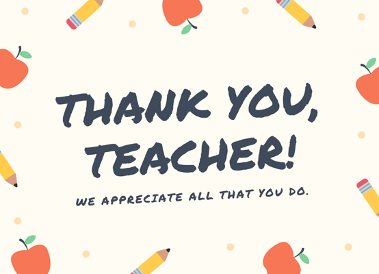 Beige School Teacher Thank You Card